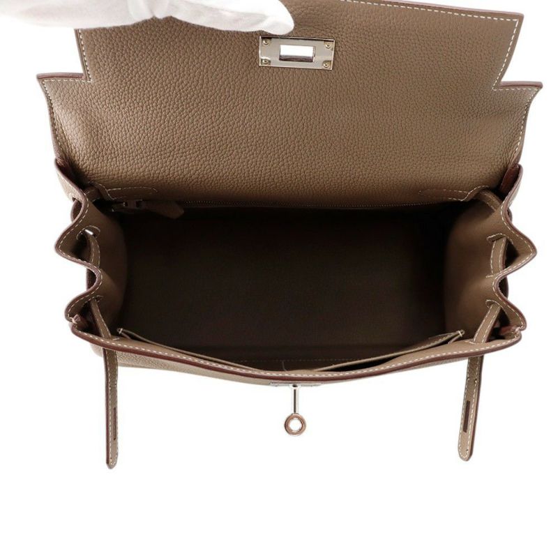 エルメス ハンドバッグ ケリー28 内縫い エトゥープ/シルバー金具 トゴ Y刻印 ２wayショルダー