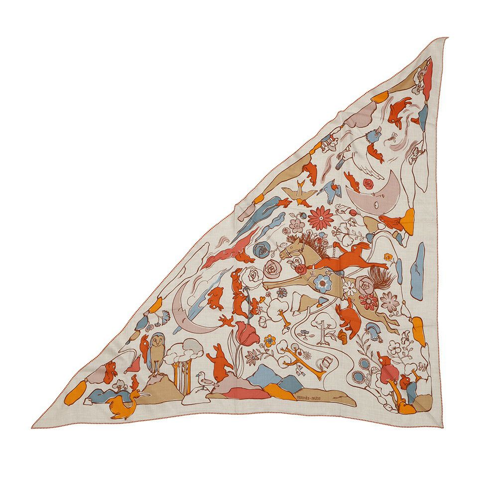 エルメス ストール トライアングル ジェアン 千と一のウサギ カシミヤ