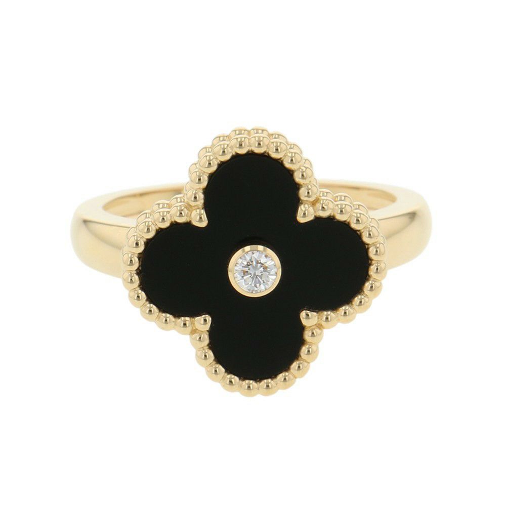 ヴァンクリーフ＆アーペル リング ヴィンテージ アルハンブラ リング オニキス/ダイヤ 1P 0.05ct K18YG サイズ53 VCARA41000 指輪