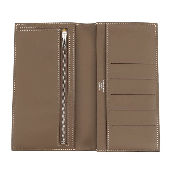 エルメス 二つ折り長財布 シチズンツイル ロング エトゥープ/シルバー金具 スイフト B刻印 メンズ