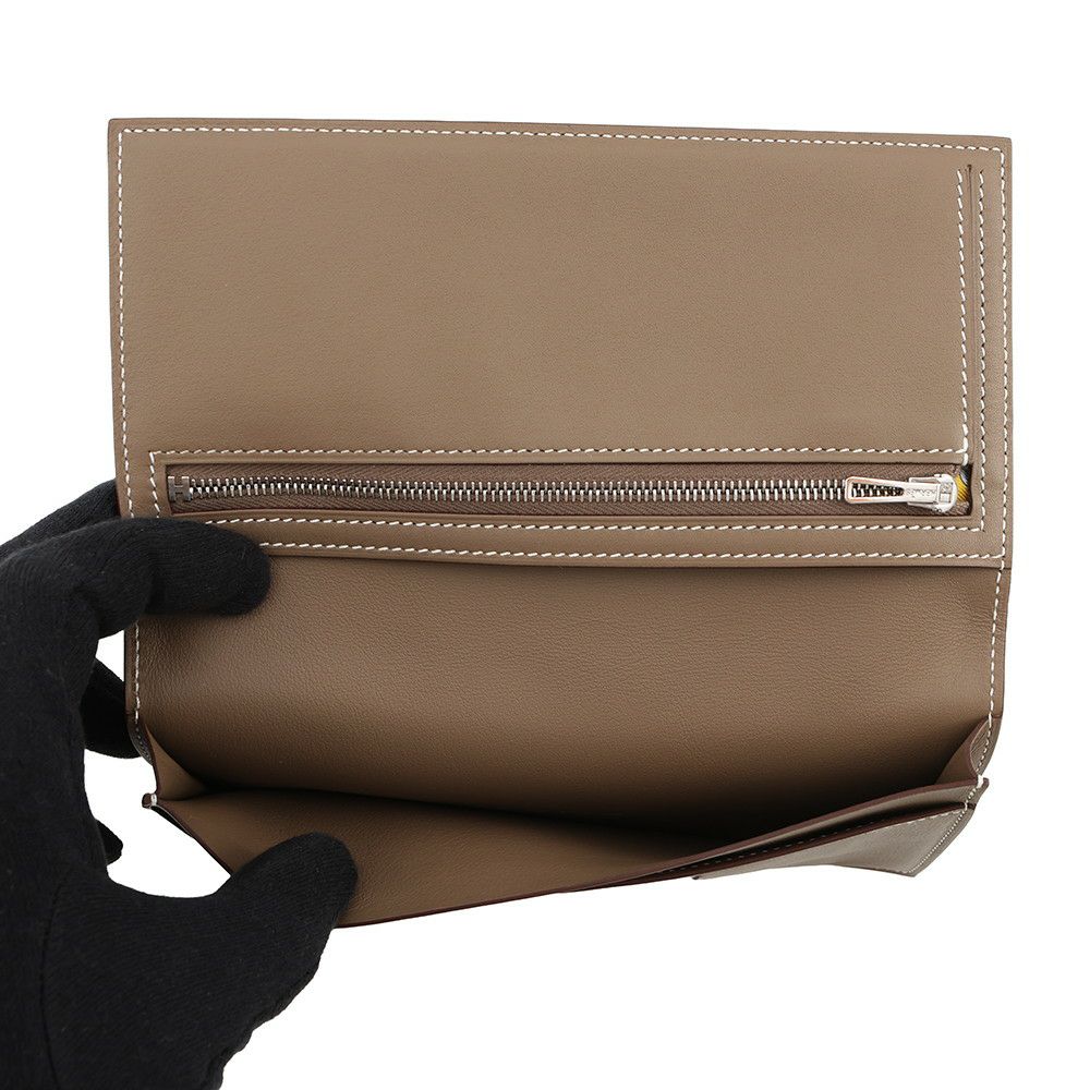 エルメス 二つ折り長財布 シチズンツイル ロング エトゥープ/シルバー金具 スイフト B刻印 メンズ