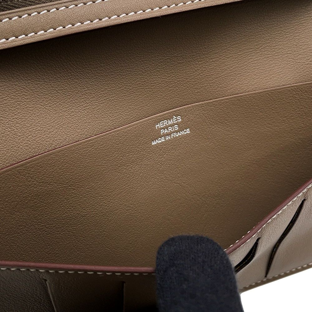 エルメス 二つ折り長財布 シチズンツイル ロング エトゥープ/シルバー金具 スイフト B刻印 メンズ