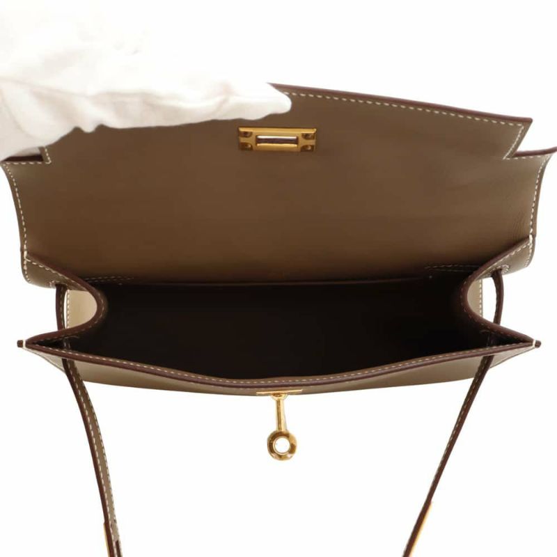 エルメス ハンドバッグ ポシェットケリー エトゥープ/ゴールド金具 スイフト W刻印