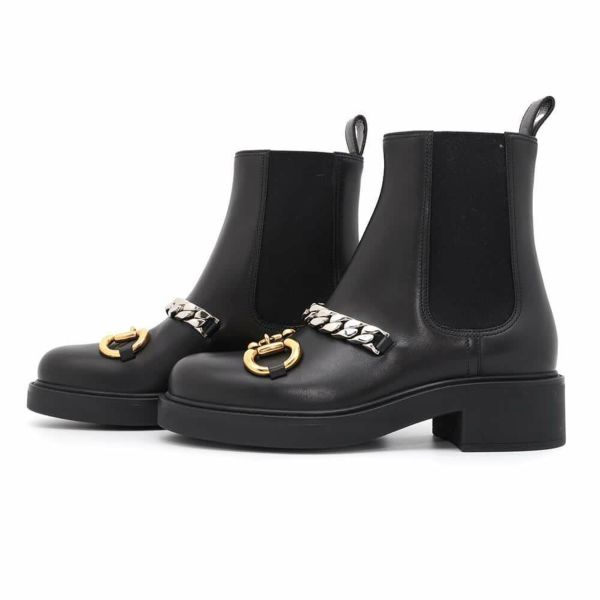 グッチ ブーツ ホースビット チェーン付 チェルシー レザー レディースサイズ36 1/2 670393 GUCCI 靴 黒