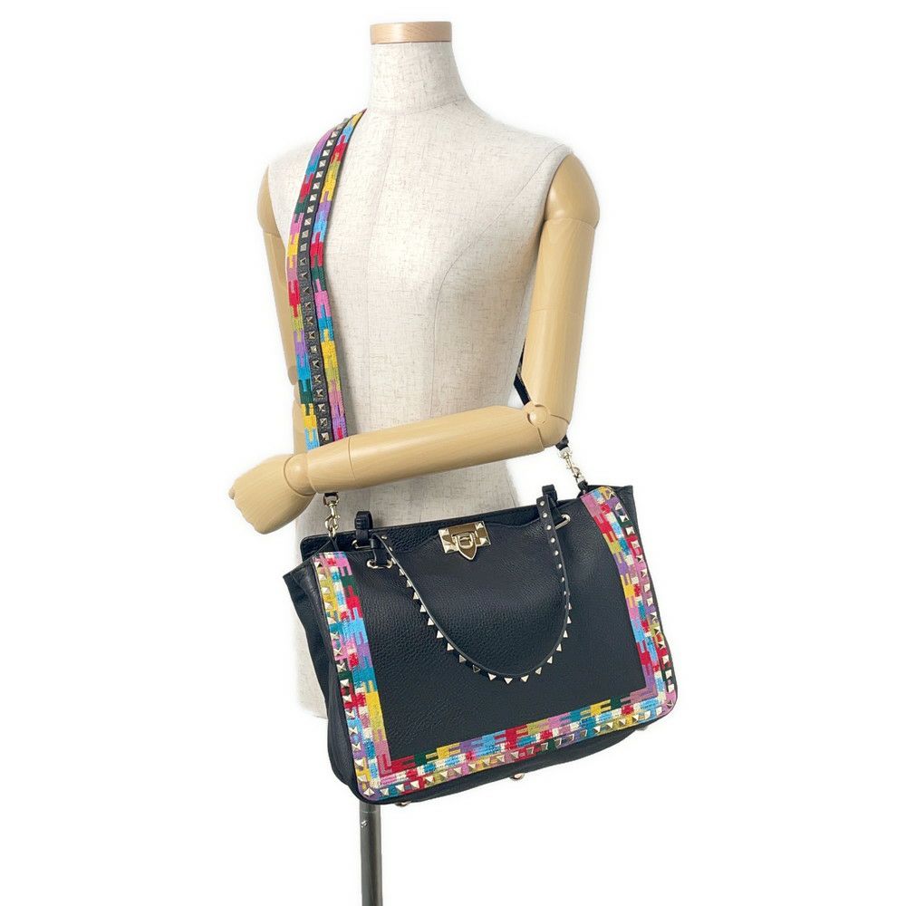 ヴァレンティノ・ガラヴァーニ トートバッグ ロックスタッズ レザー VALENTINO 2way 黒