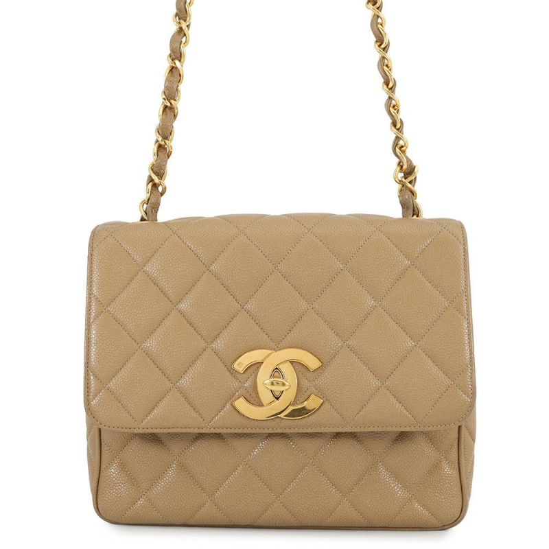 シャネル チェーンショルダーバッグ デカココ ココマーク マトラッセ キャビアスキン CHANEL