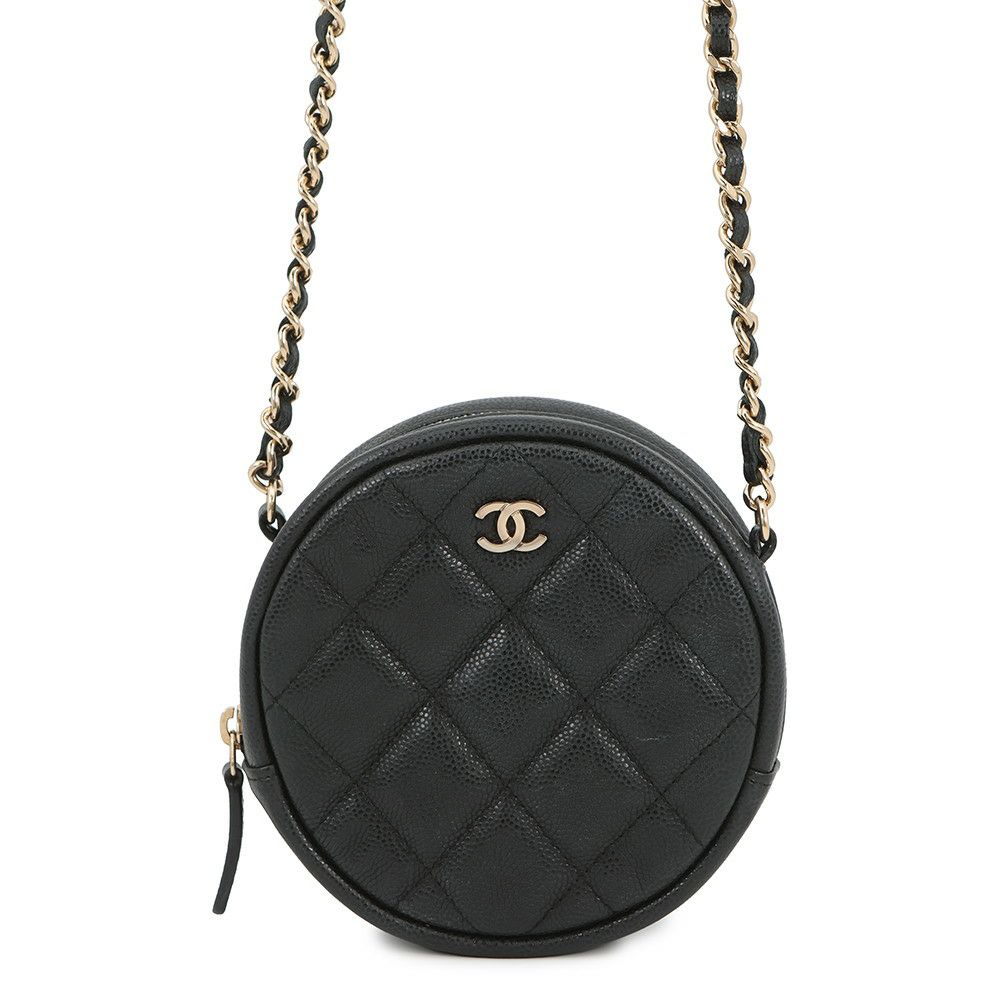 シャネル チェーンショルダーバッグ マトラッセ ココマーク ラウンド キャビアスキン A70657 CHANEL 黒