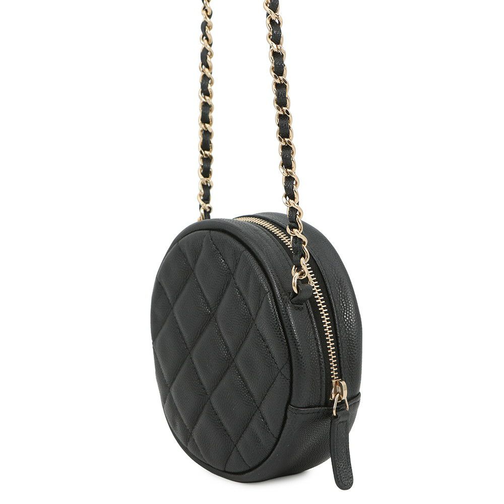 シャネル チェーンショルダーバッグ マトラッセ ココマーク ラウンド キャビアスキン A70657 CHANEL 黒