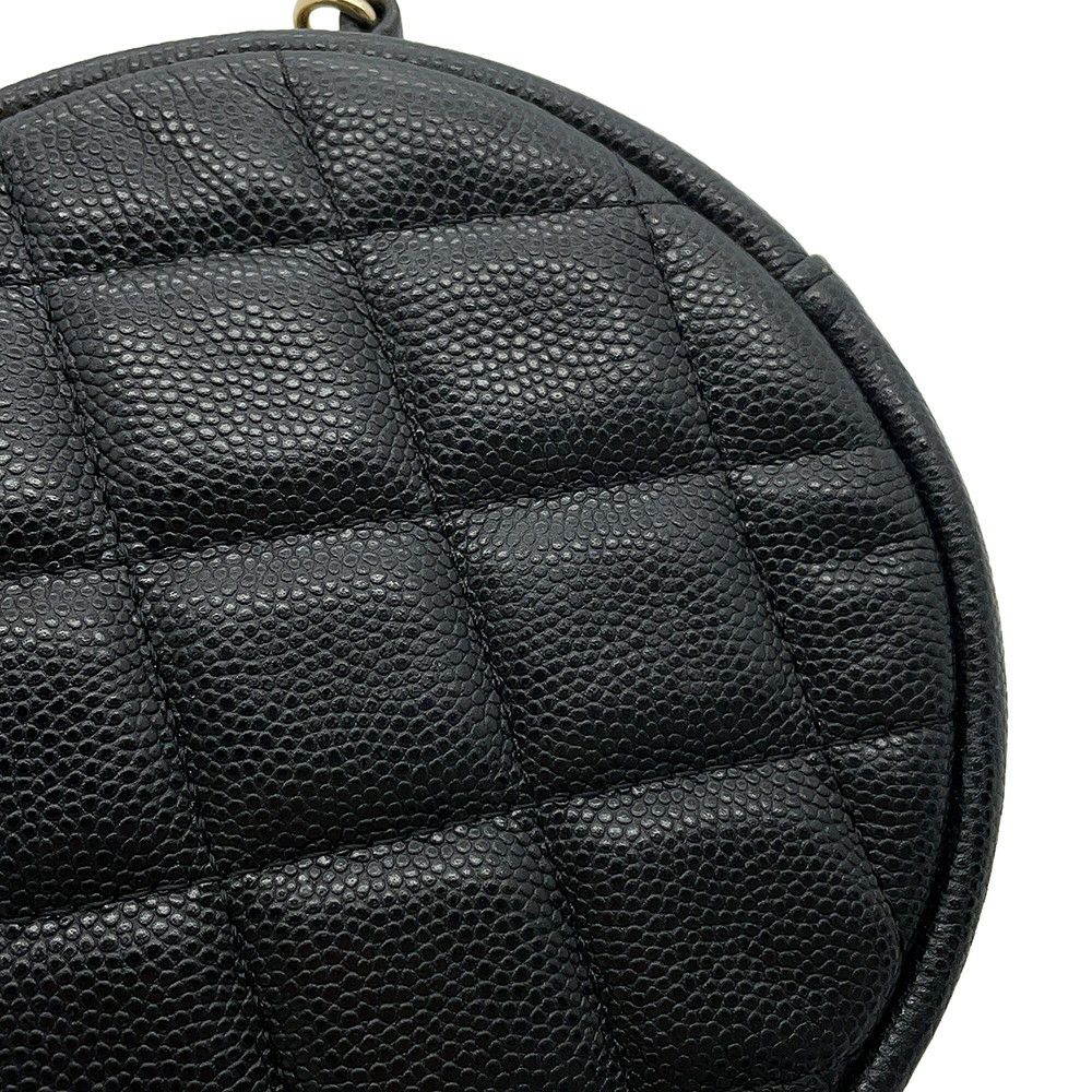 シャネル チェーンショルダーバッグ マトラッセ ココマーク ラウンド キャビアスキン A70657 CHANEL 黒