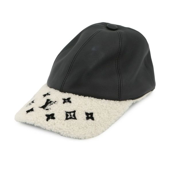 ルイヴィトン キャップ シェアリング ラムレザー ムートン サイズM M00493 LOUIS VUITTON 帽子 ブラック 黒