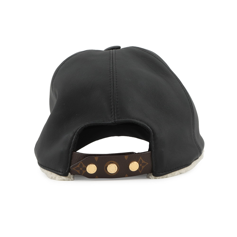 ルイヴィトン キャップ シェアリング ラムレザー ムートン サイズM M00493 LOUIS VUITTON 帽子 ブラック 黒