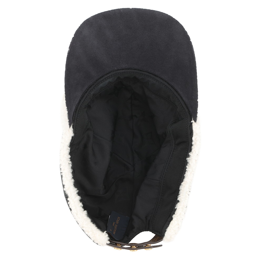 ルイヴィトン キャップ シェアリング ラムレザー ムートン サイズM M00493 LOUIS VUITTON 帽子 ブラック 黒