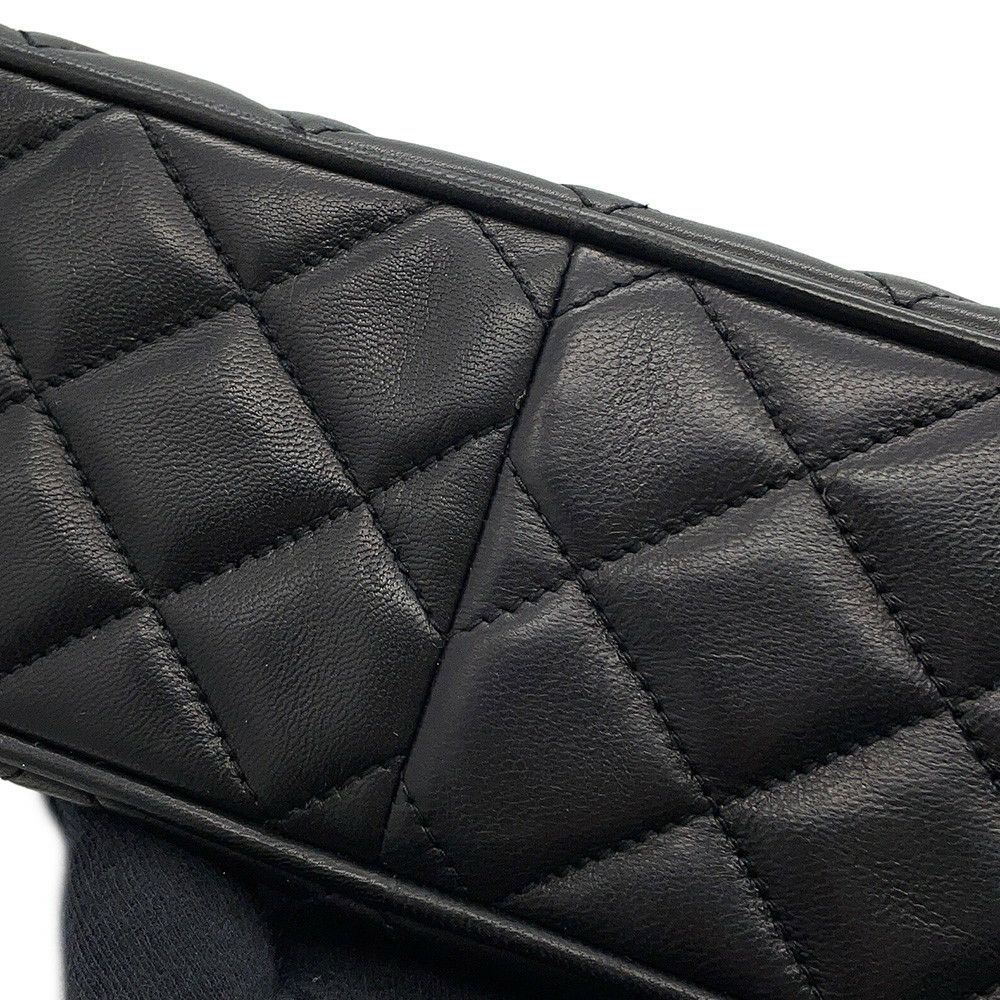 シャネル チェーンショルダーバッグ ココマーク マトラッセ フリンジ ラムスキン CHANEL 黒