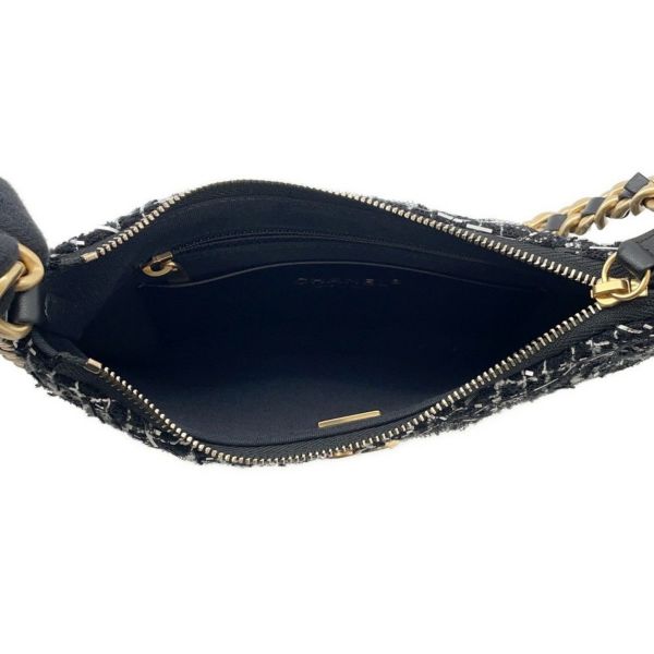 シャネル チェーンショルダーバッグ ココマーク マトラッセ ツイード ホーボーバッグ AS3631 CHANEL ハンドバッグ 黒 白