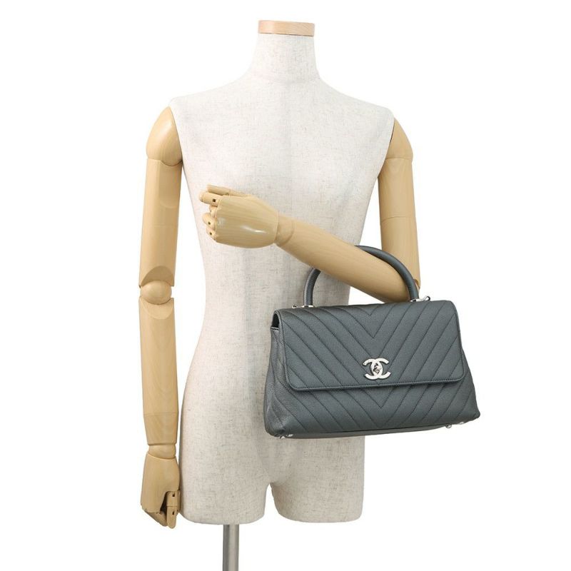 シャネル ハンドバッグ シェブロン ココマーク ハンドル ココハンドル キャビアスキン A92991 CHANEL 2wayショルダー