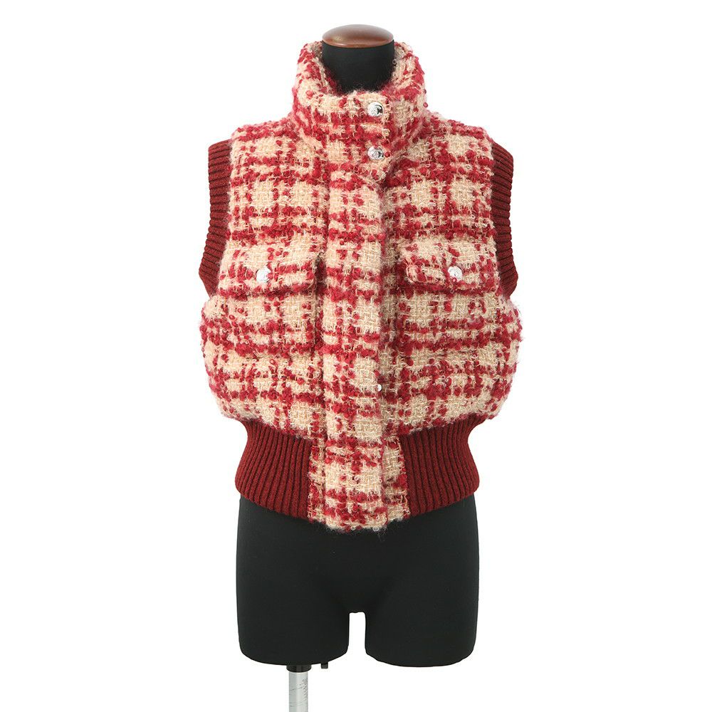 シャネル ダウンベスト ツイード ストライプ レディースサイズ34 モヘア ウール P77367 CHANEL アパレル アウター