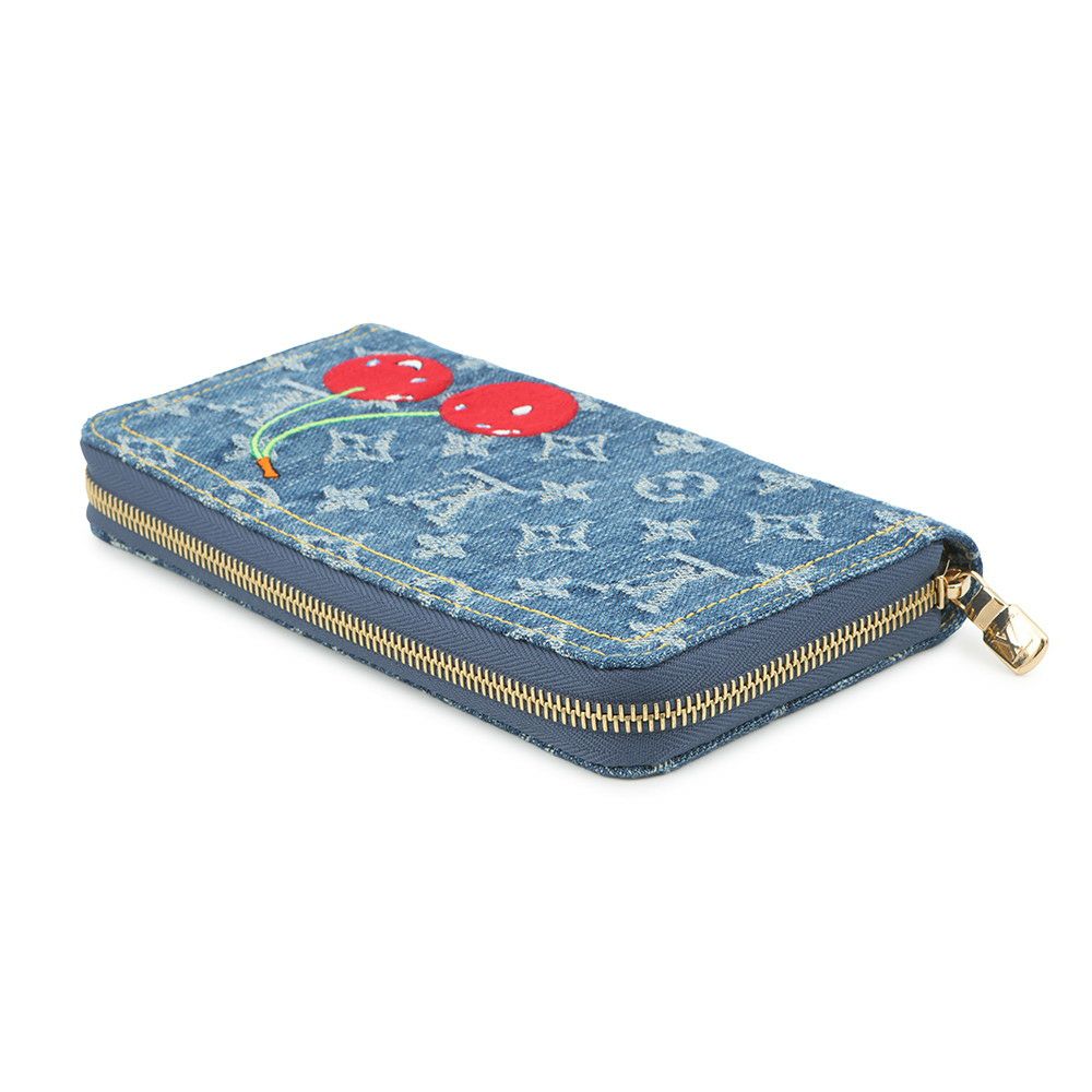 ルイヴィトン 長財布 モノグラム・チェリー デニム LV × TM ジッピー・ウォレット M23161 村上隆コラボ