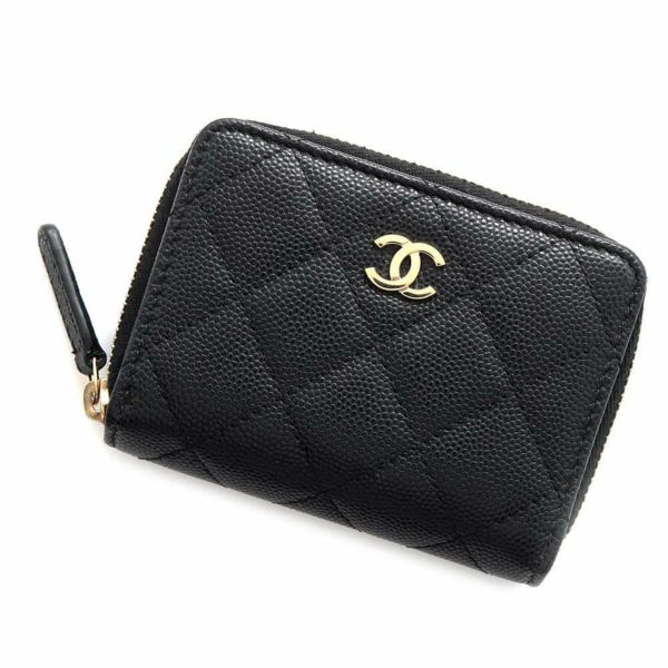 シャネル 二つ折りコインケース マトラッセ ココマーク キャビアスキン AP1958 CHANEL 財布 黒