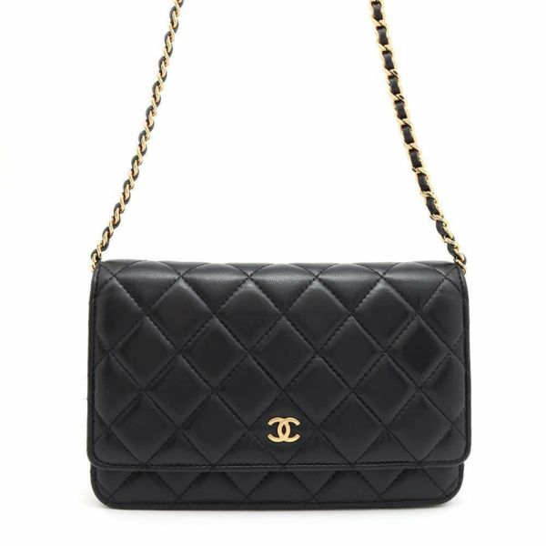 シャネル チェーンウォレット クラシック マトラッセ ココマーク ラムスキン AP0250 CHANEL 財布 ブラック 黒