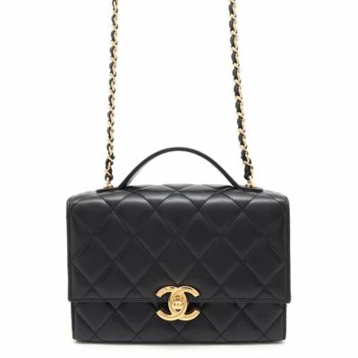 シャネル チェーンショルダーバッグ マトラッセ ココマーク ラムスキン CHANEL 2wayハンドバッグ 黒 安心保証