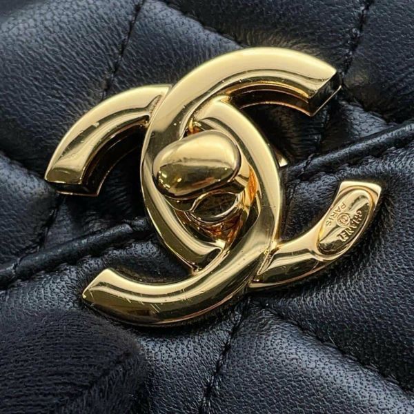 シャネル チェーンショルダーバッグ マトラッセ ココマーク ラムスキン CHANEL 2wayハンドバッグ 黒