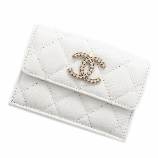 シャネル 三つ折り財布 マトラッセ フラップウォレット ラインストーン キャビアスキン AP3397 CHANEL 財布 白