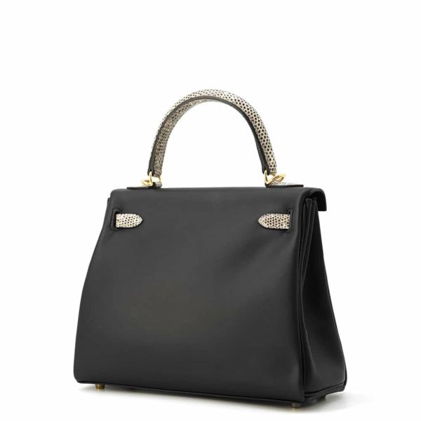 エルメス ハンドバッグ ケリー25 タッチ 内縫い ブラック/オンブレ/ゴールド金具 スイフト/リザードナチュラ W刻印 黒