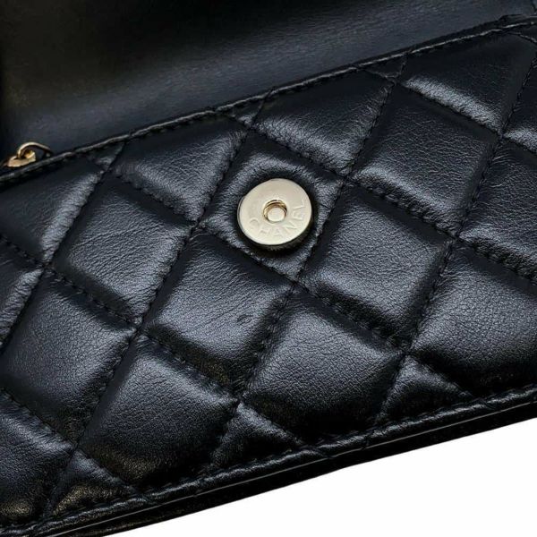 シャネル パールチェーンショルダーウォレット マトラッセ ココマーク ラムスキン AP1839 CHANEL 黒