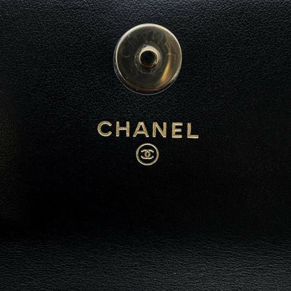 シャネル パールチェーンショルダーウォレット マトラッセ ココマーク ラムスキン AP1839 CHANEL 黒