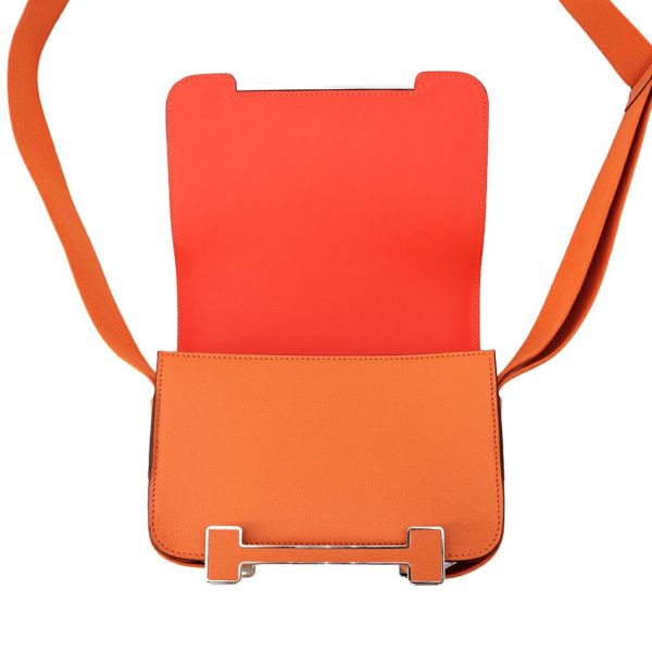 エルメス ショルダーバッグ ゲタ ヴェルソ オレンジ/カプシーヌ/シルバー金具 シェブルミゾル B刻印 シェーブル