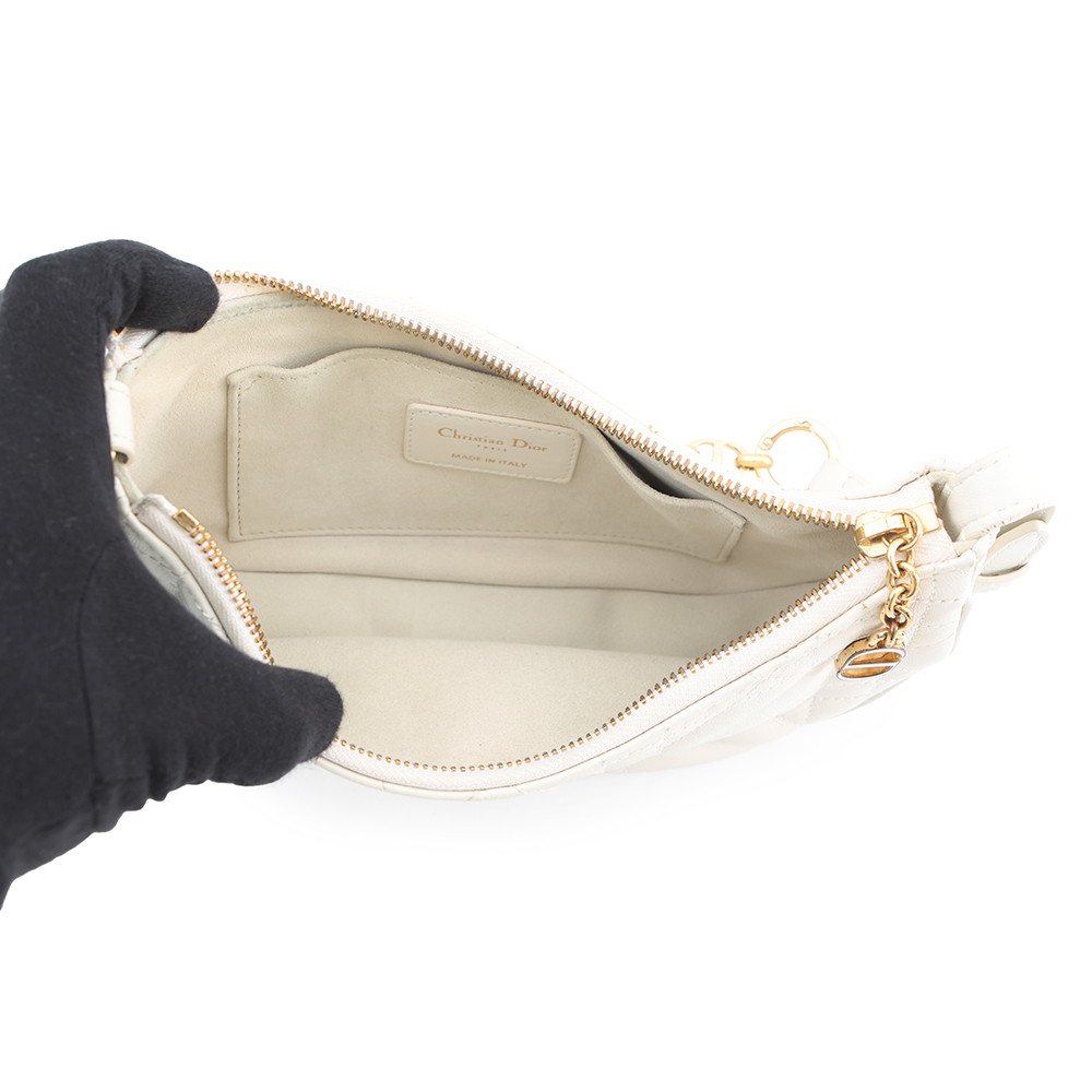 クリスチャン・ディオール チェーンショルダーバッグ マクロカナージュ CD ラウンジ ホーボーバッグ ラムスキン M22626FBE 白