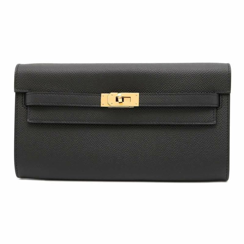 エルメス ケリーウォレット ロング トゥーゴー ブラック/ゴールド金具 エプソン W刻印 HERMES 黒