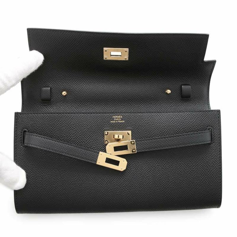 エルメス ケリーウォレット ロング トゥーゴー ブラック/ゴールド金具 エプソン W刻印 HERMES 黒