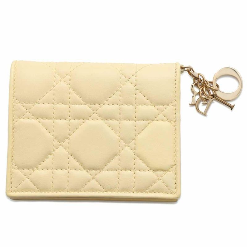 クリスチャン・ディオール 二つ折り財布 Lady Dior Gardenia ミニ カナージュ レザー Christian Dior 財布