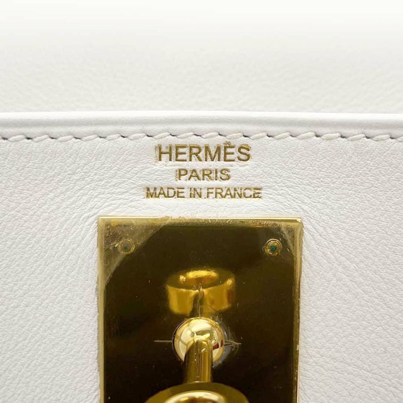エルメス ハンドバッグ ケリー28 内縫い ホワイト/ゴールド金具 スイフト L刻印 2wayショルダー 白
