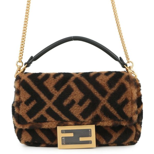 フェンディ ハンドバッグ ズッカ柄 バゲット ミニ ムートン/レザー 8BS017 FENDI 2wayショルダーバッグ
