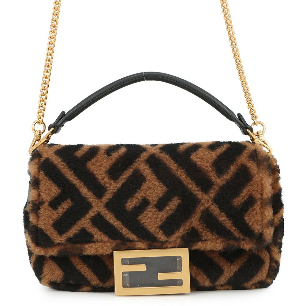 フェンディ ハンドバッグ ズッカ柄 バゲット ミニ ムートン/レザー 8BS017 FENDI 2wayショルダーバッグ