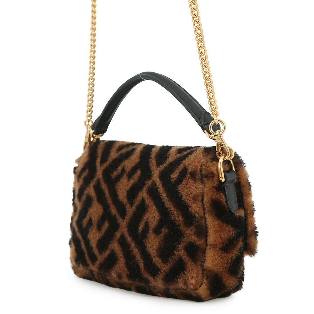 フェンディ ハンドバッグ ズッカ柄 バゲット ミニ ムートン/レザー 8BS017 FENDI 2wayショルダーバッグ