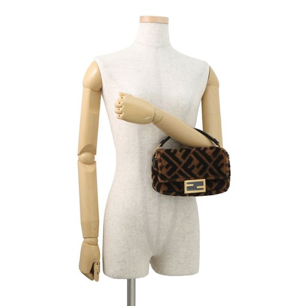 フェンディ ハンドバッグ ズッカ柄 バゲット ミニ ムートン/レザー 8BS017 FENDI 2wayショルダーバッグ