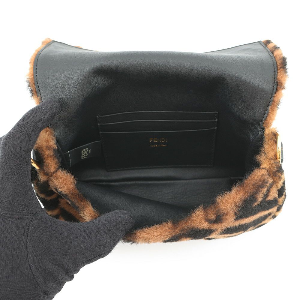 フェンディ ハンドバッグ ズッカ柄 バゲット ミニ ムートン/レザー 8BS017 FENDI 2wayショルダーバッグ