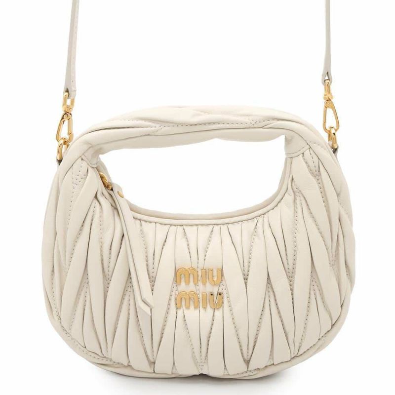 ミュウミュウ ハンドバッグ ワンダー マテラッセ ホーボーバッグ ミニ レザー 5BP078 MIUMIU 2wayショルダーバッグ 白