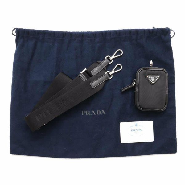 プラダ ショルダーバッグ ミニポーチ付き Re-Nylon xサフィアーノ ナイロン/レザー 2VH113 PRADA 斜め掛け 黒