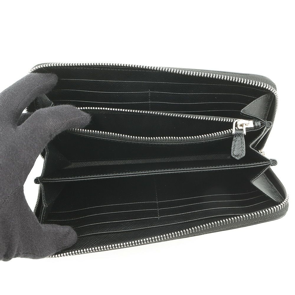 プラダ 長財布 ラウンドファスナー メタル ハート ローズ サフィアーノ レザー 1ML506 PRADA 財布 黒