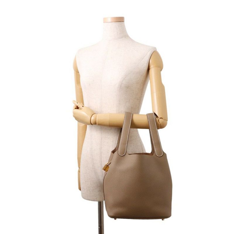 エルメス ハンドバッグ ピコタンロックMM エトゥープ/ゴールド金具 トリヨンクレマンス W刻印