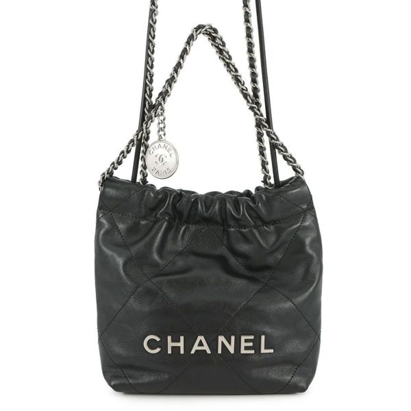 シャネル ハンドバッグ CHANEL 22 ミニ ココマーク シャイニーカーフレザー AS3980 CHANEL 2way 黒