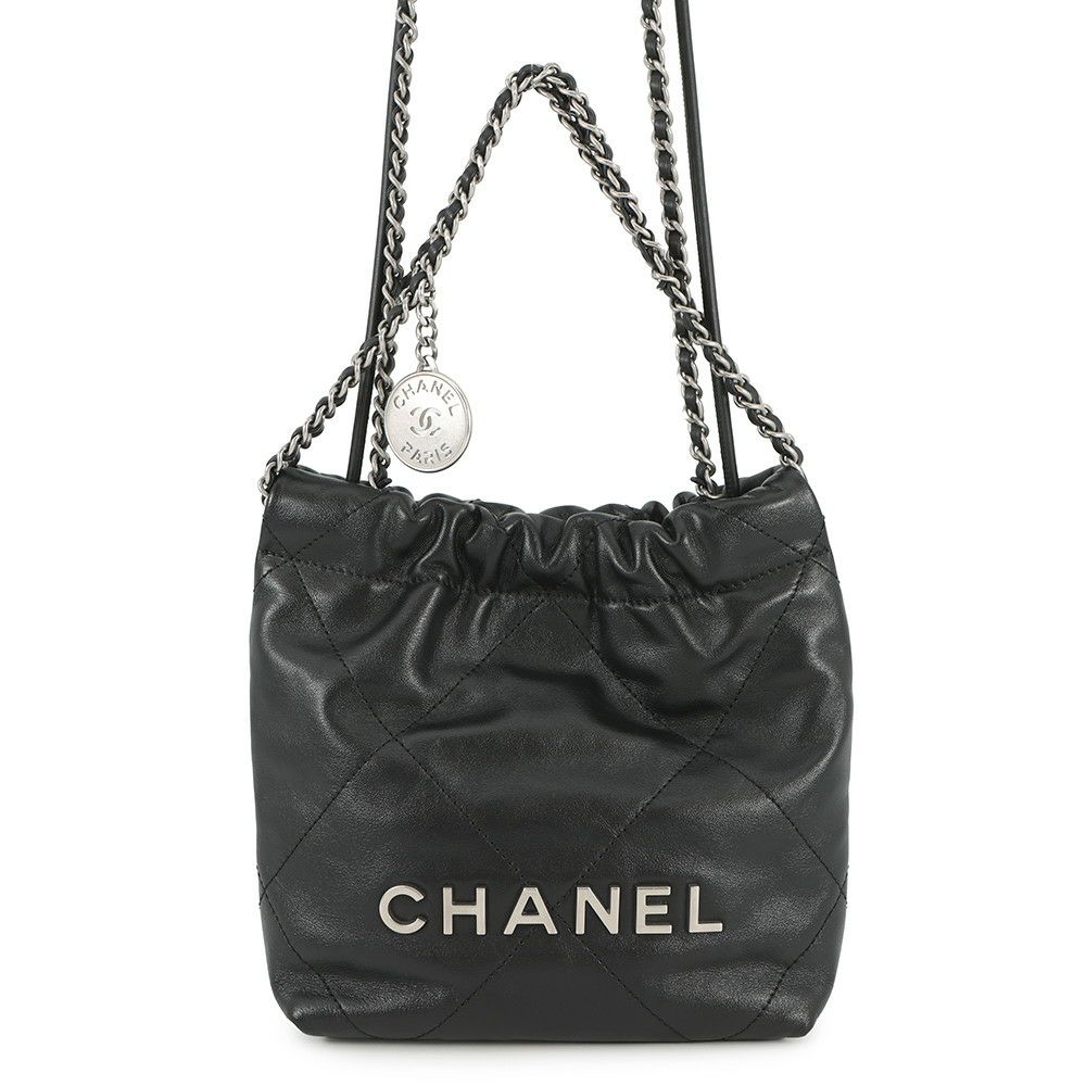 シャネル ハンドバッグ CHANEL 22 ミニ ココマーク シャイニーカーフレザー AS3980 CHANEL 2way 黒
