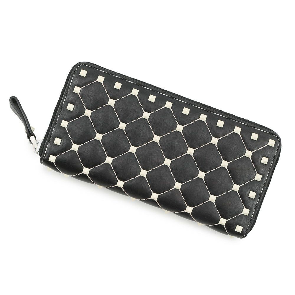 ヴァレンティノ・ガラヴァーニ 長財布 ロックスタッズ ラウンドジップ レザー VALENTINO 財布 黒