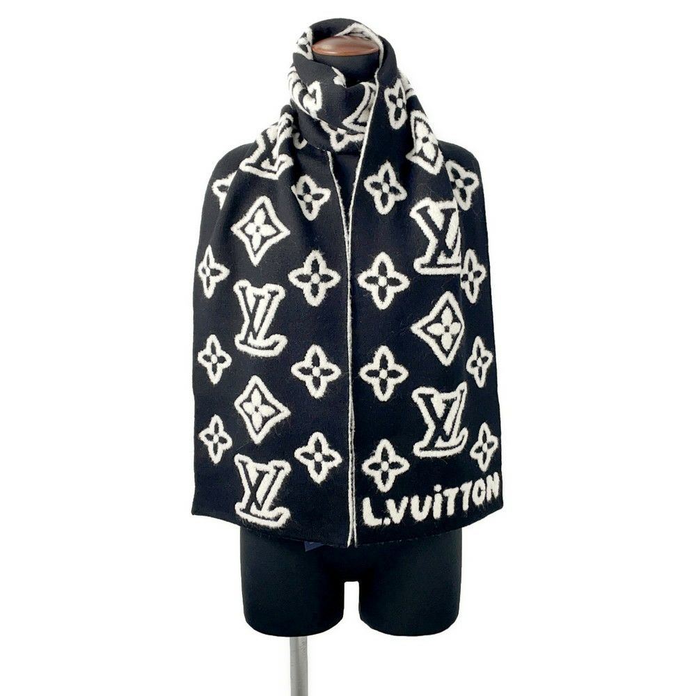 ルイヴィトン マフラー モノグラム ブラスト ニット M96963 LOUIS VUITTON  ブラック 黒 白