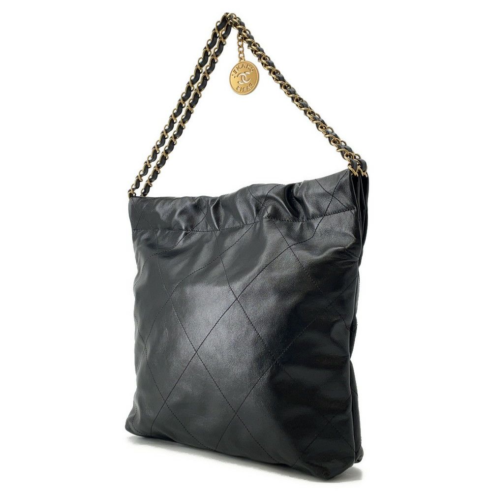 シャネル ハンドバッグ CHANEL 22 マトラッセ スモール シャイニー カーフスキン AS3260 ポーチ付き 黒