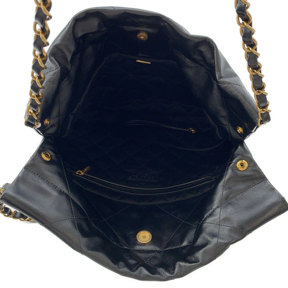 シャネル ハンドバッグ CHANEL 22 マトラッセ スモール シャイニー カーフスキン AS3260 ポーチ付き 黒